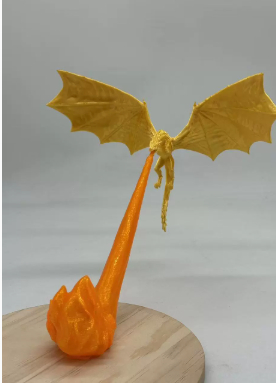 Lampe dragon pour étagère, dore avec flamme doree
