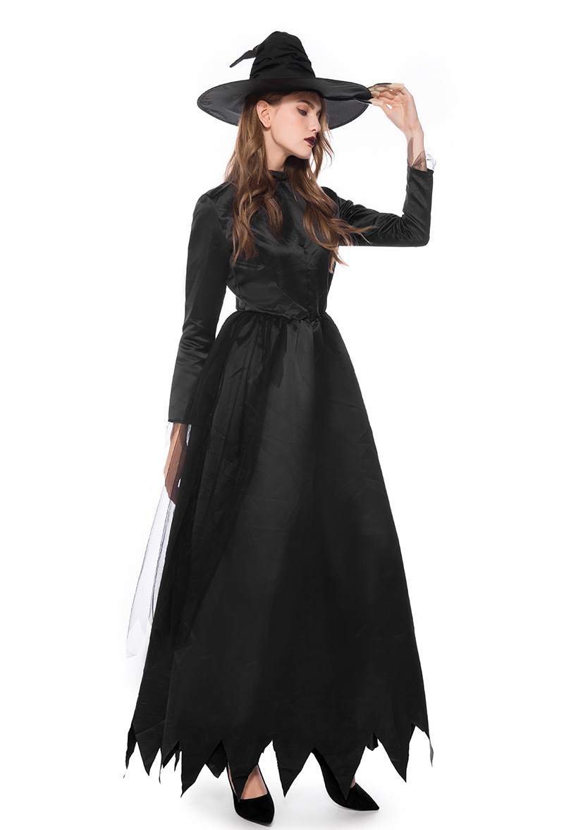 Schwarzes Hexenkostüm für Damen, Kleid mit Hut – Bild 3