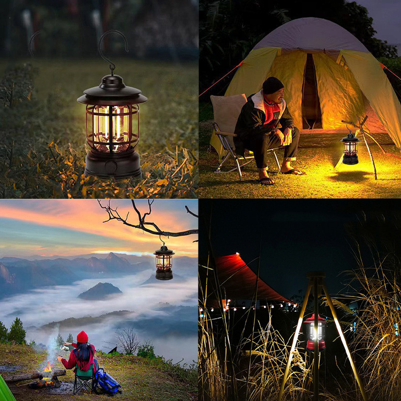 Rechargeable retro camping lamp with dimmer, black - Image 2