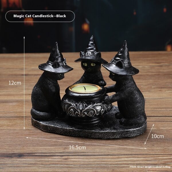 Candelabro gato negro en resina