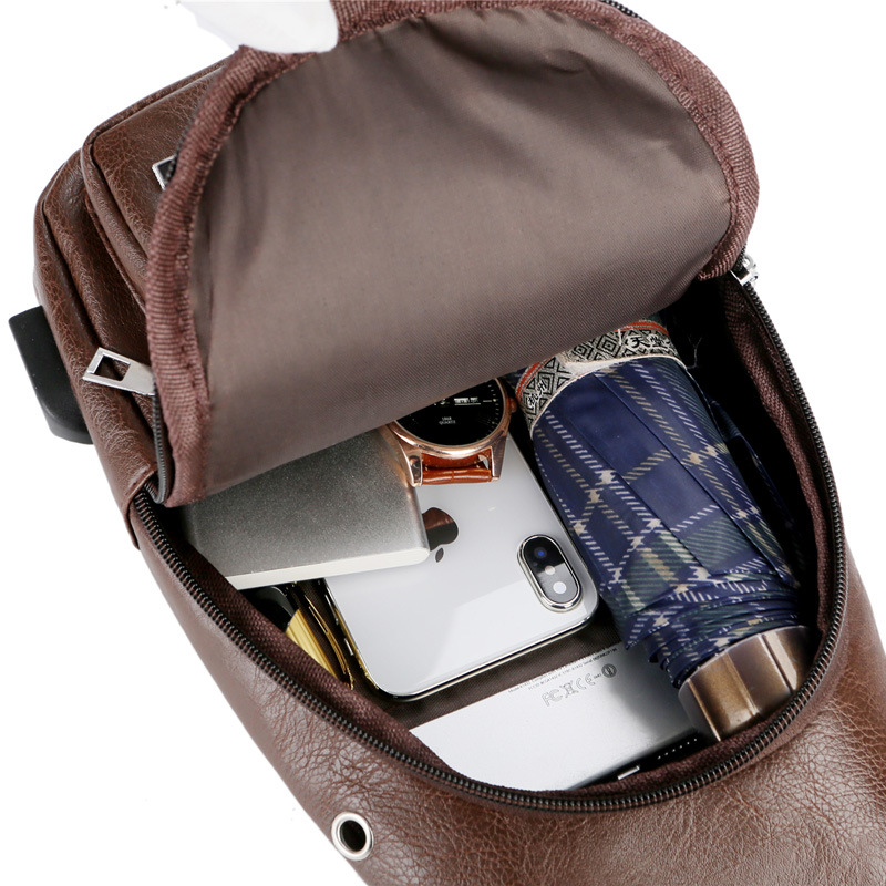 Bolso de pecho con puerto USB, marrón claro - Imagen 2