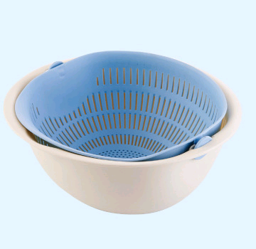 Two-layer draining basket for fruit and veg, blue