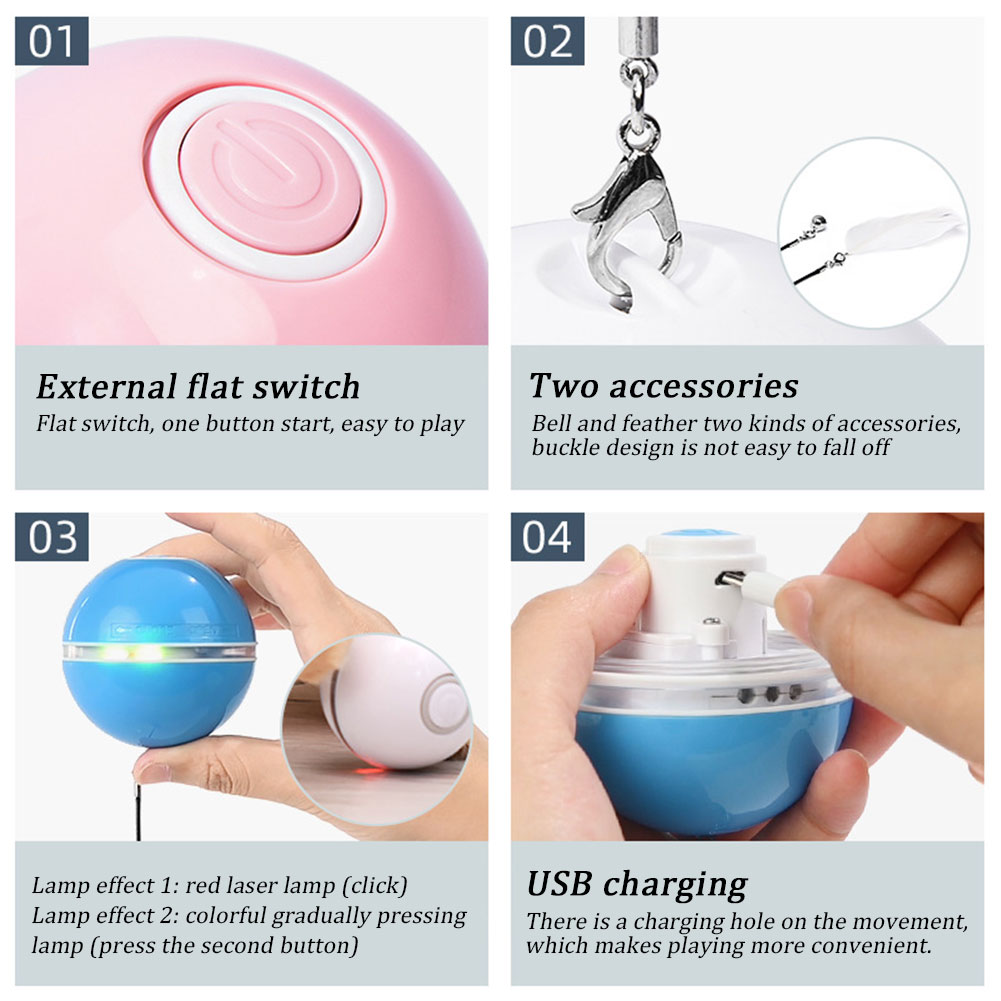 Light-up cat ball with USB, blue - Image 2