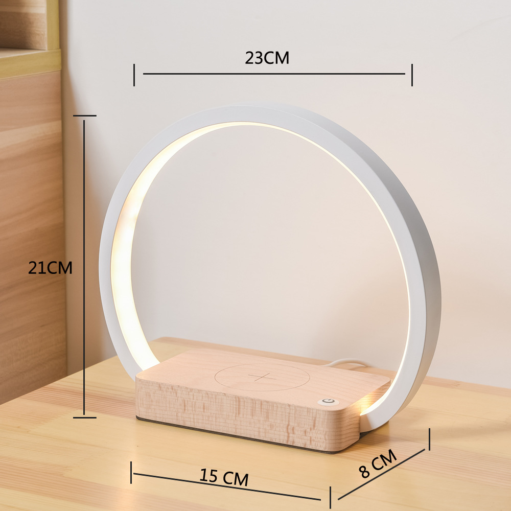 Ronde tafellamp met draadloos oplaadvlak, wit