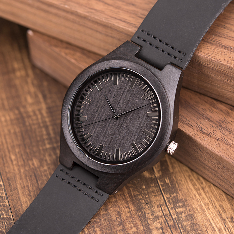 Wooden men's quartz watch, black - Image 2