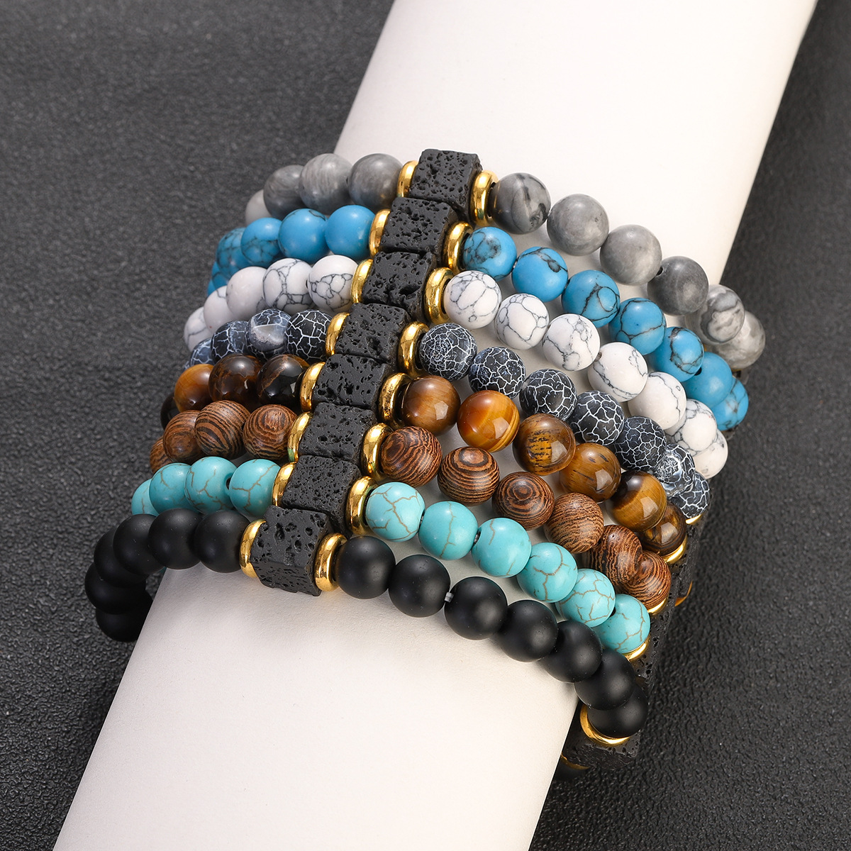 Lava stone bracelet with coloured glass beads - Image 2