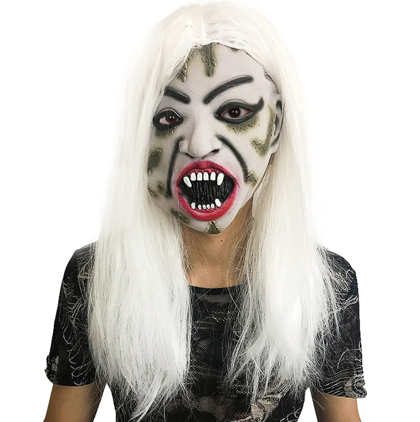 Scary Mask with White Hair