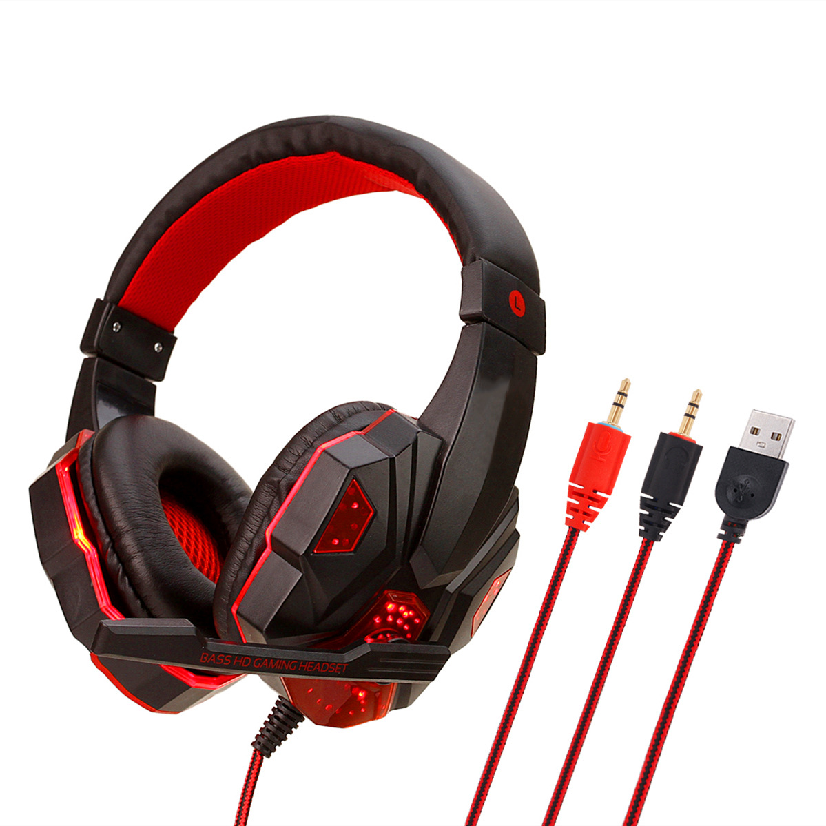 Headset com fio e microfone, preto e branco - Image 3