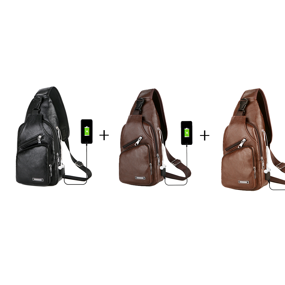 Bolso de pecho con puerto USB, marrón claro - Imagen 3