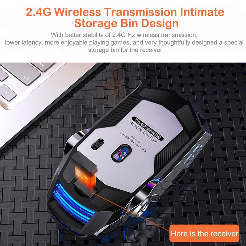 Rechargeable silent wireless mouse with LED light, black - Image 2