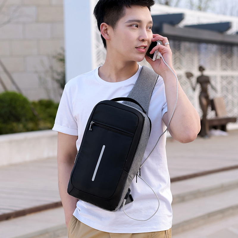 Anti-theft chest bag with USB, dark grey - Image 2
