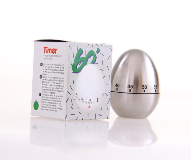 Mechanical egg-shaped kitchen timer, stainless steel