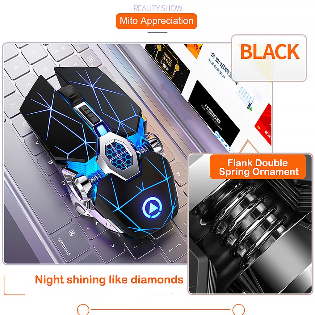 Rechargeable silent wireless mouse with LED light, black - Image 4