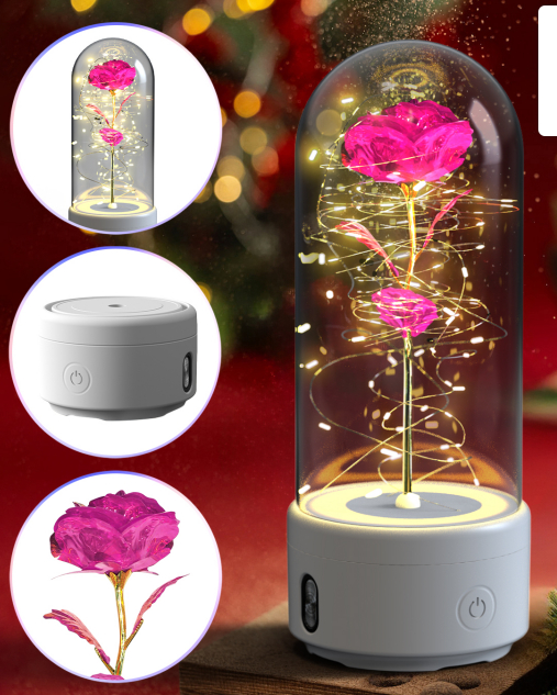 Rose in glass dome with light and speaker, red - Image 2