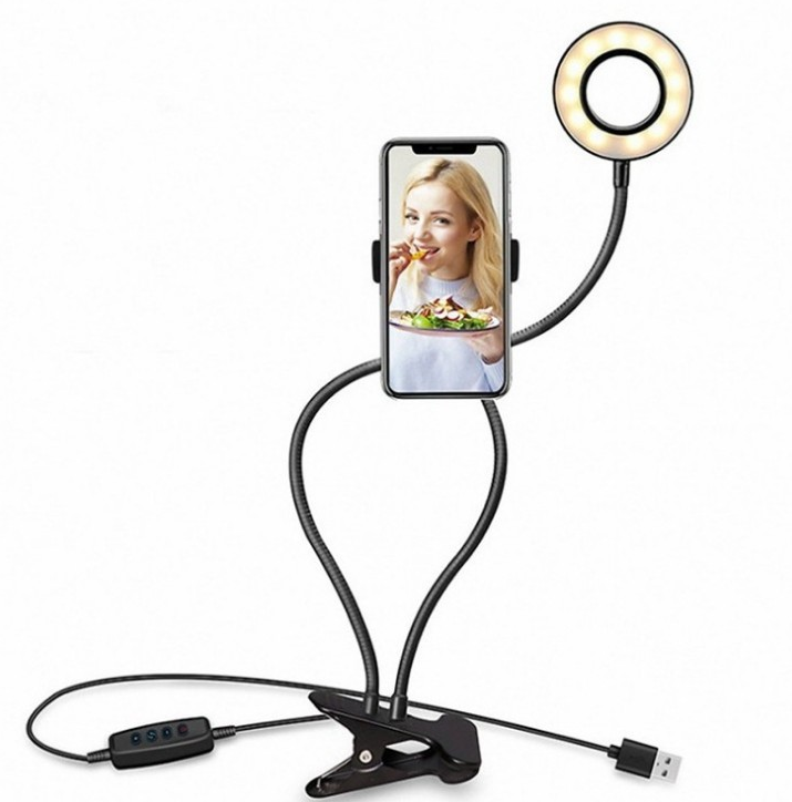 White LED ring light with table clamp - Image 2