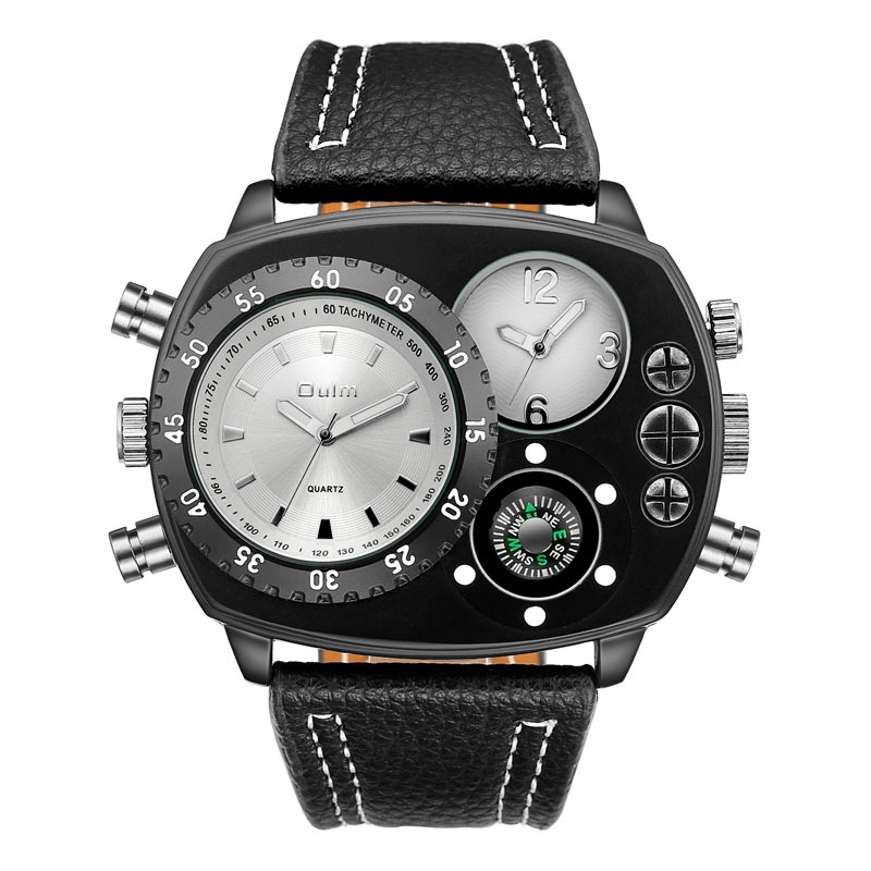 Sportief herenhorloge met leren band, wit