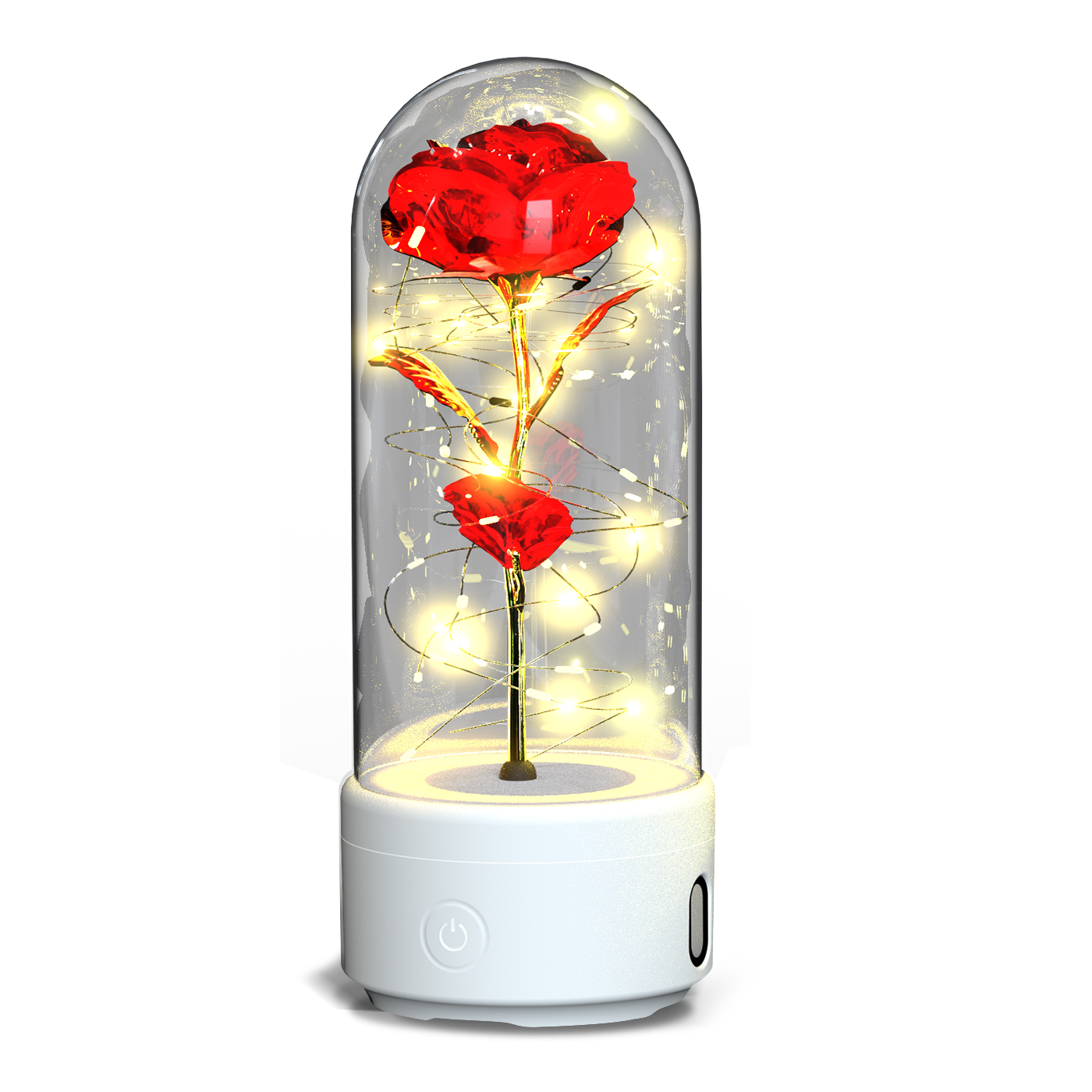Rose in glass dome with light and speaker, red - Image 3
