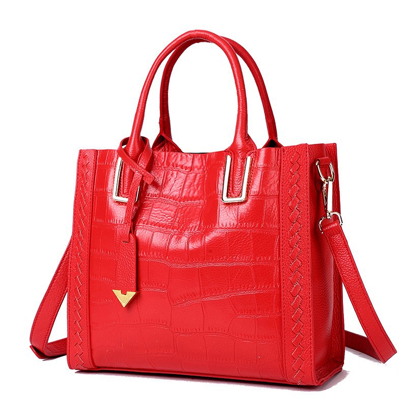 Bolso de piel con grabado de cocodrilo, rojo