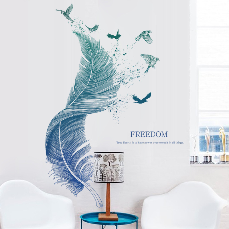 Großer Wandaufkleber mit Feder und Vögeln – Bild 4
