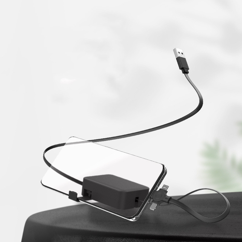 Aufrollbares Ladekabel mit Ständer, schwarz
