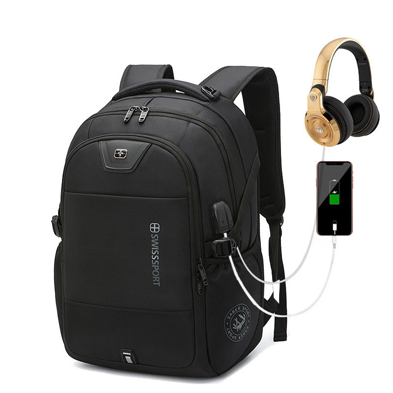 Laptop-Rucksack aus Nylon für Arbeit und Reise, schwarz