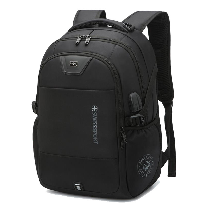 Laptop-Rucksack aus Nylon für Arbeit und Reise, schwarz – Bild 5