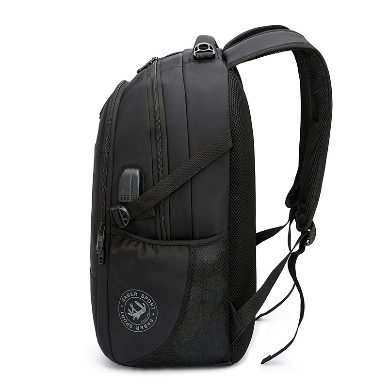 Laptop-Rucksack aus Nylon für Arbeit und Reise, schwarz – Bild 6