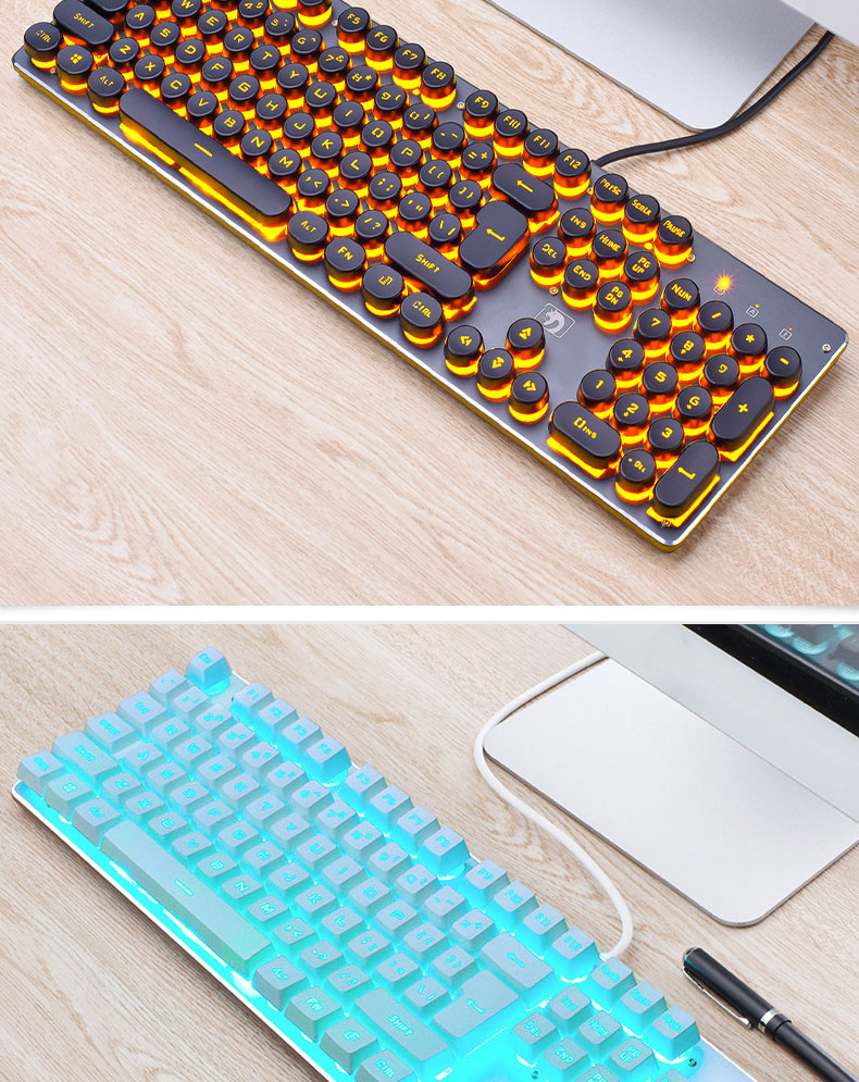 Teclado gaming retro com teclas redondas iluminadas - Image 2