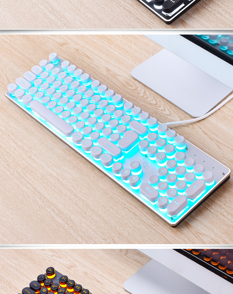 Teclado gaming retro com teclas redondas iluminadas - Image 3