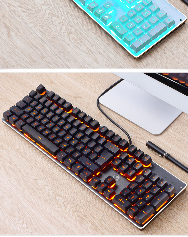 Teclado gaming retro com teclas redondas iluminadas