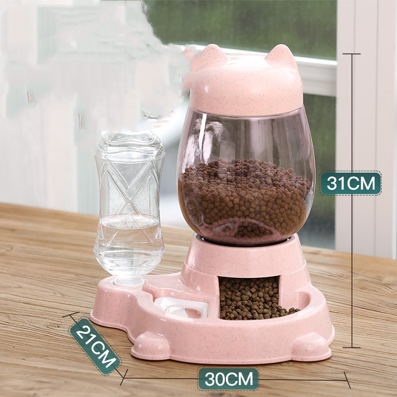 Estação de ração e água para gatos e cães, rosa