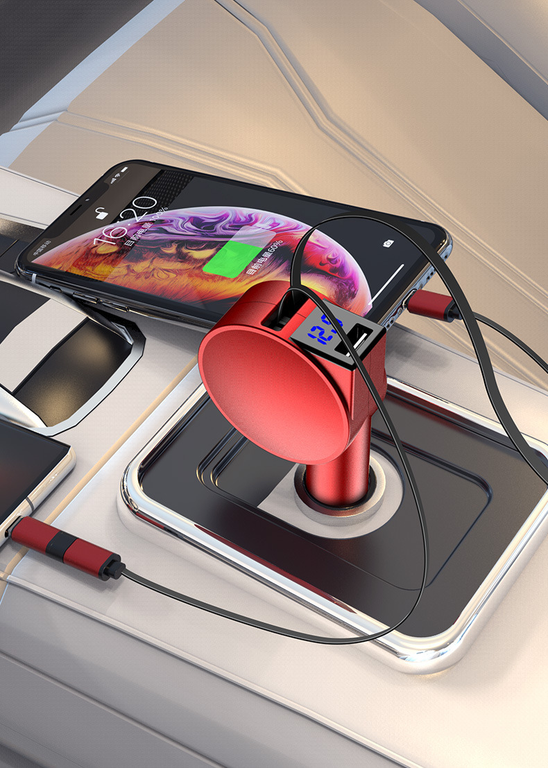 Car charger with two retractable USB-C cables - Image 5