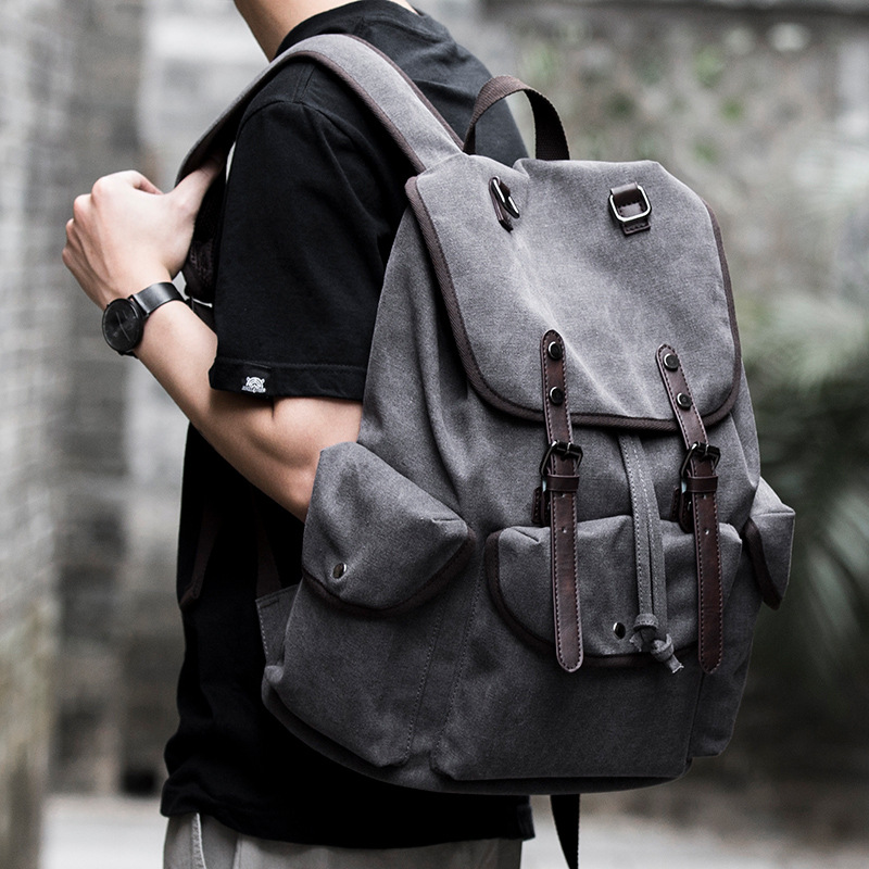 Bolso informal de estilo retro con asas, gris - Imagen 3