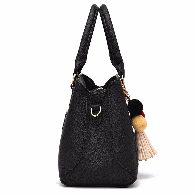Sac à main en similicuir avec fermeture éclair, noir – Image 4