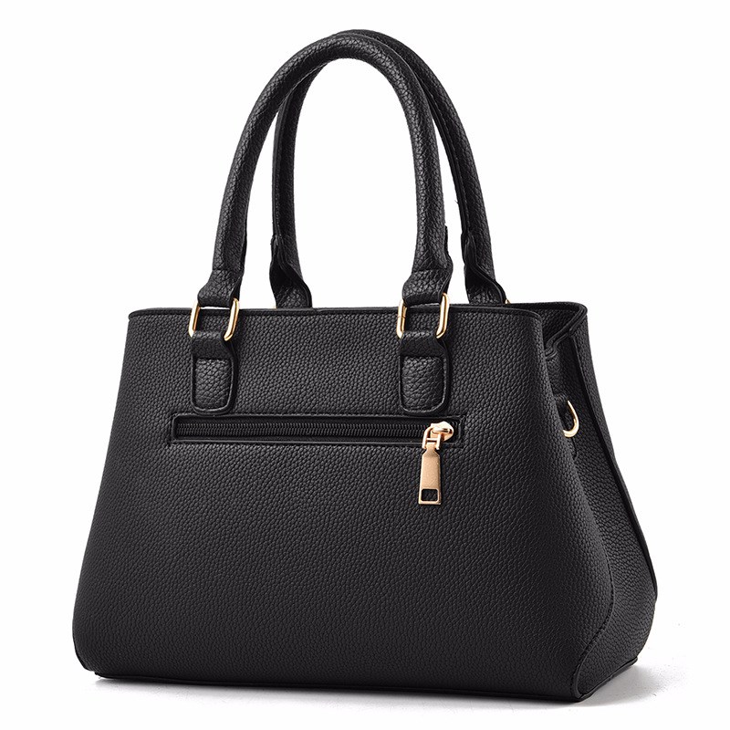 Sac à main en similicuir avec fermeture éclair, noir – Image 5