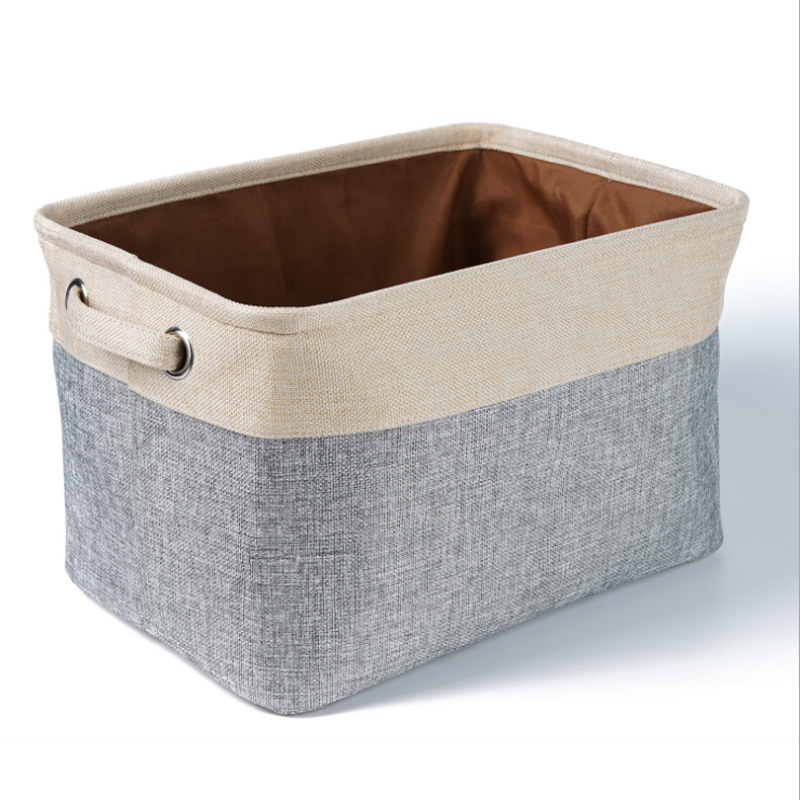 Linen storage basket for dog toys, beige