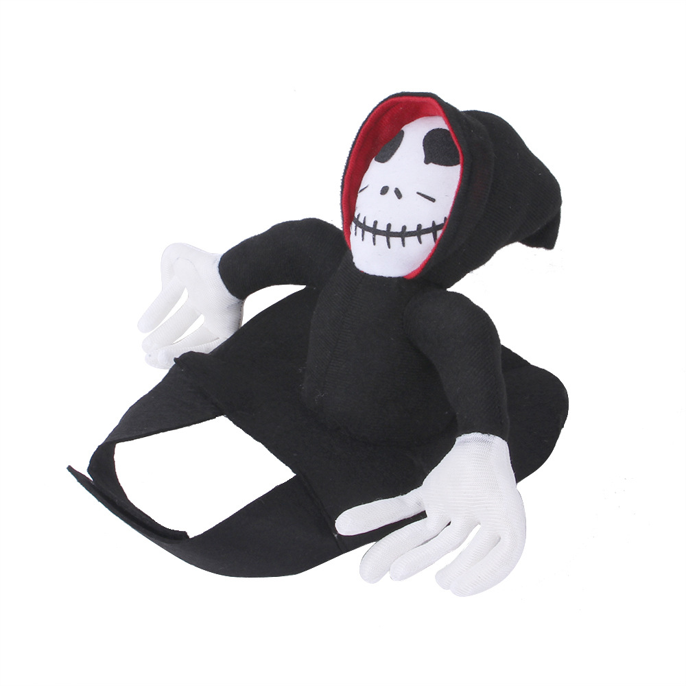 Black pet costume with riding skeleton