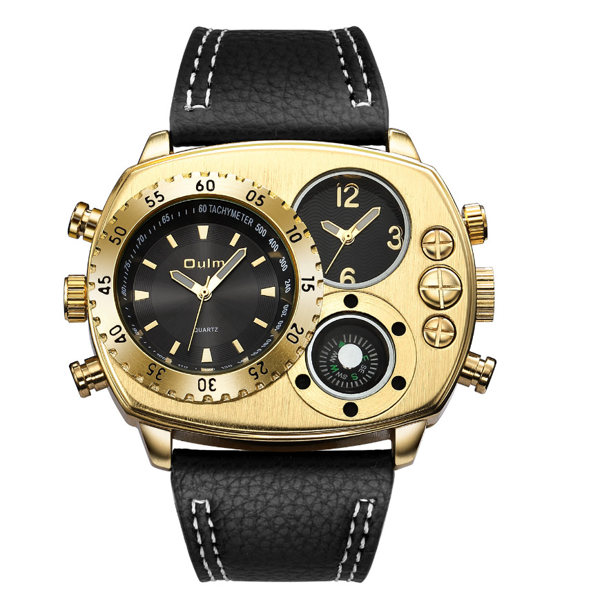 Sportief herenhorloge met leren band, wit - Afbeelding 2