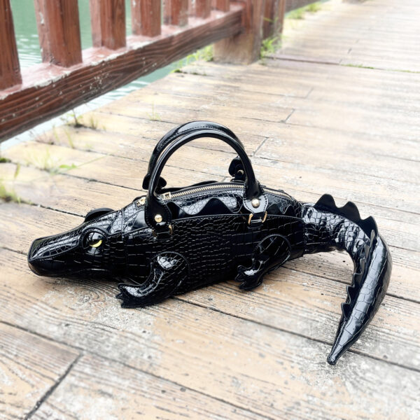 Handbag with crocodile print, black