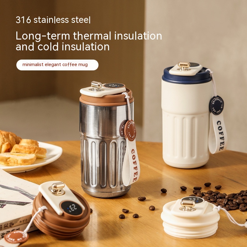 Insulated travel mug with temperature display, white - Image 3
