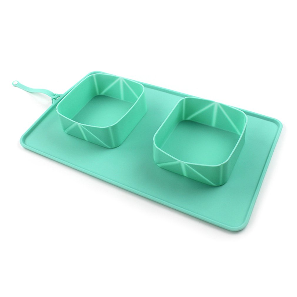 Comedouro duplo dobrável de silicone, verde menta
