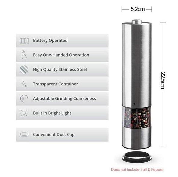 Molinillo de pimienta eléctrico de acero inoxidable