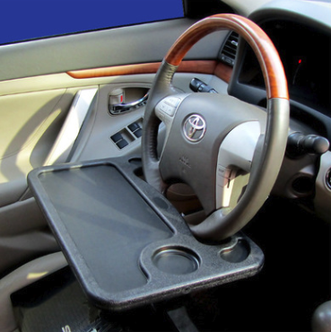 Car desk tray for laptops and meals, black