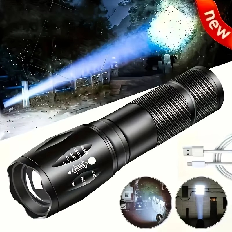 Zoombare LED-Taschenlampe aus Aluminium, schwarz – Bild 2