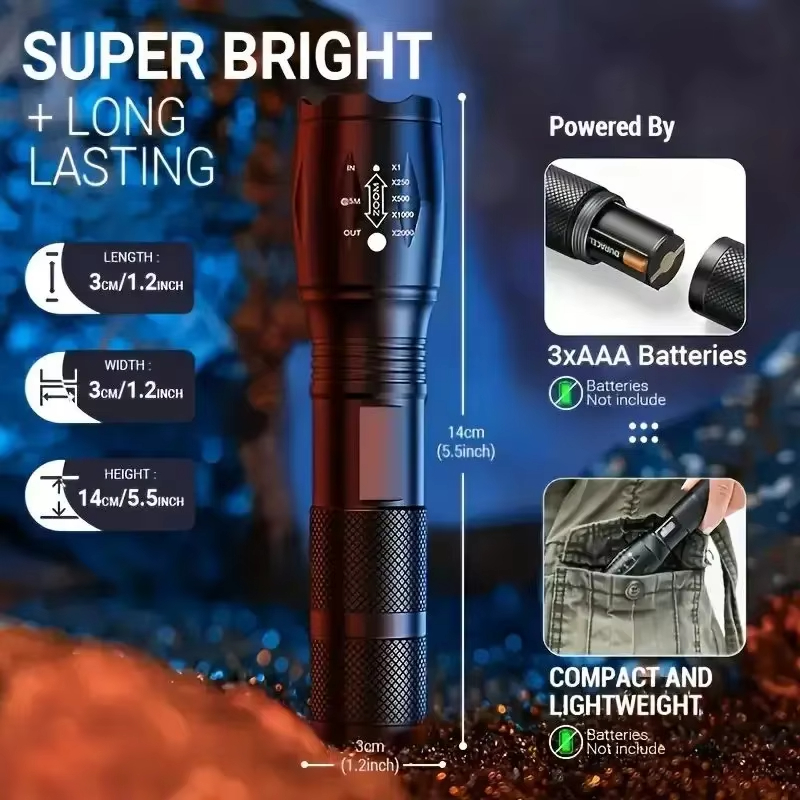 Zoombare LED-Taschenlampe aus Aluminium, schwarz – Bild 5