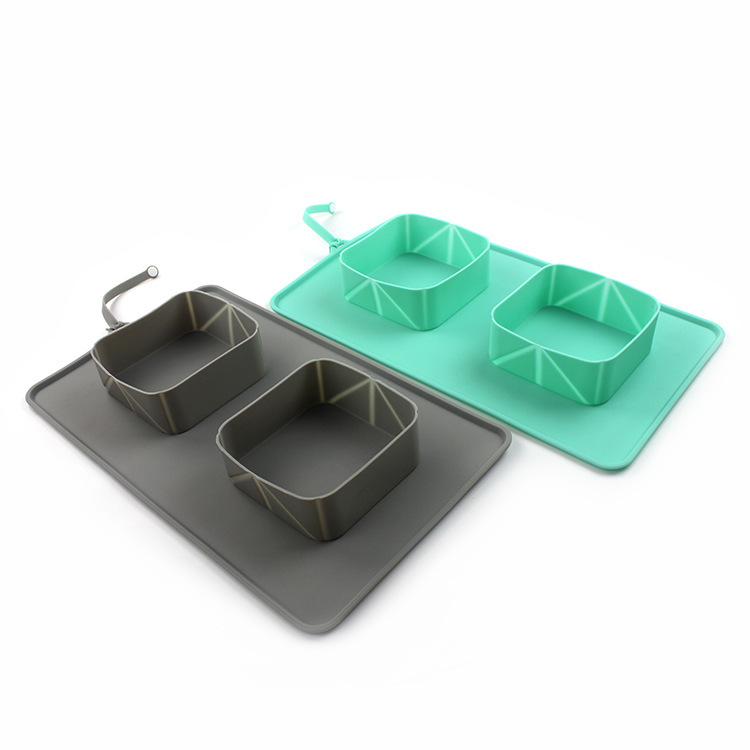 Comedouro duplo dobrável de silicone, verde menta - Image 3