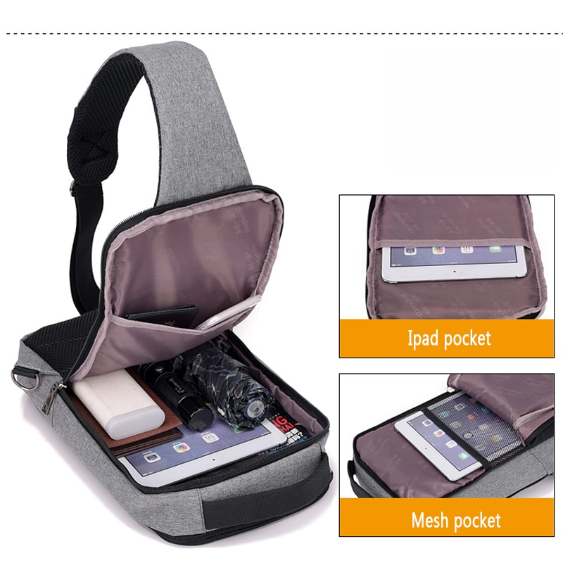 Anti-theft chest bag with USB, dark grey - Image 4