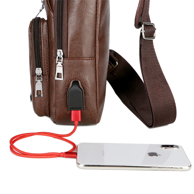Bolso de pecho con puerto USB, marrón claro - Imagen 4