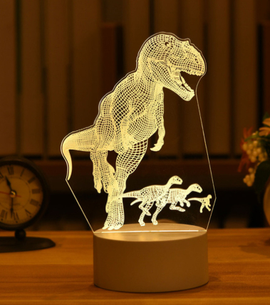 Lámpara 3D de acrílico con dinosaurio, blanco cálido