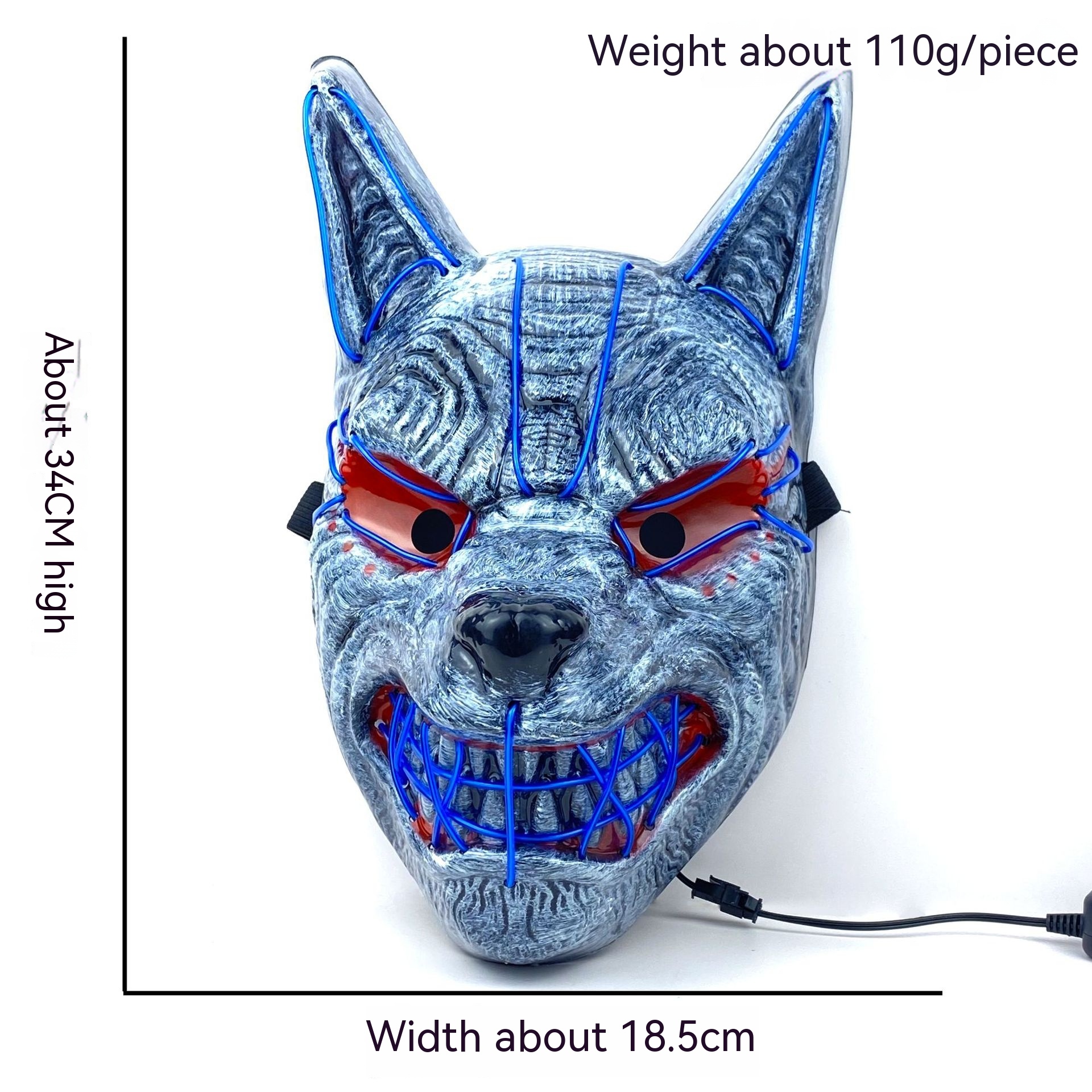 Lichtgevend Halloweenmasker wolfskop, blauw - Afbeelding 2